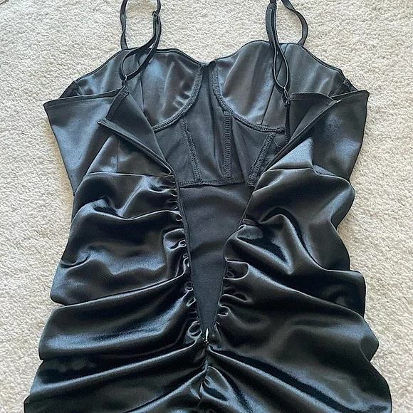 Black Satin Ruched Dress - Picture 3 of 4